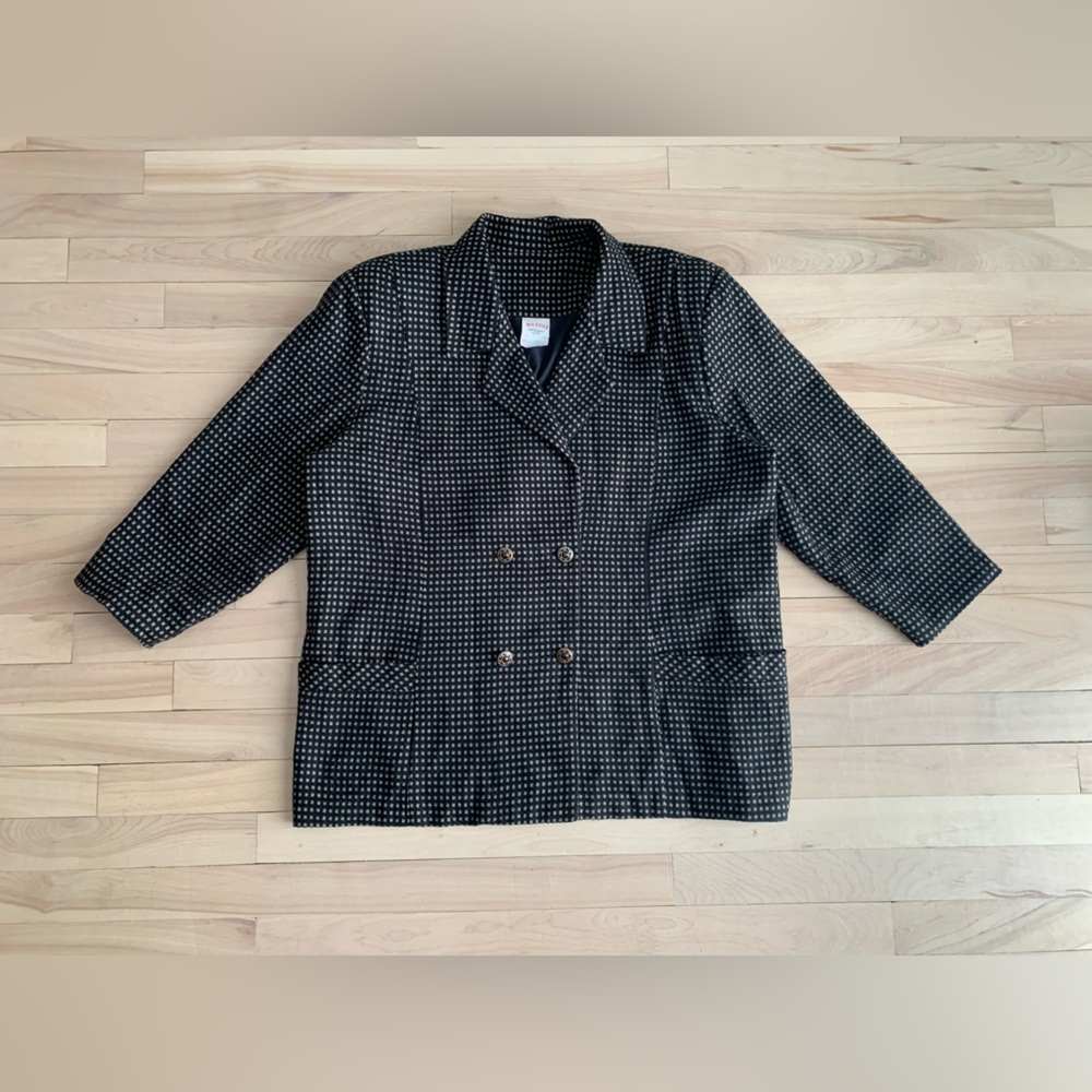 VINTAGE - Micro-check Wool-Blend Double-Breasted Jacket - Picture 2 of 12